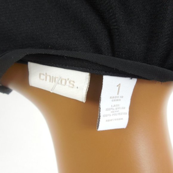 CHICO'S Top M Sz 1 Black Lace Tank Shirt White Lining Sleeveless Blouse - Picture 8 of 9